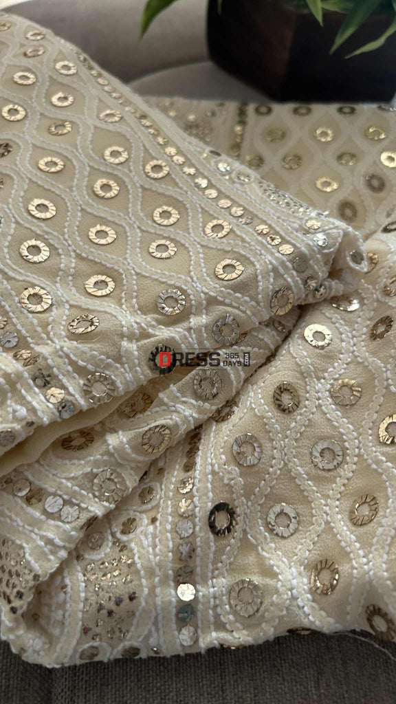 Light Beige Ring Mukaish Chikankari Suit Chikankari Suits
