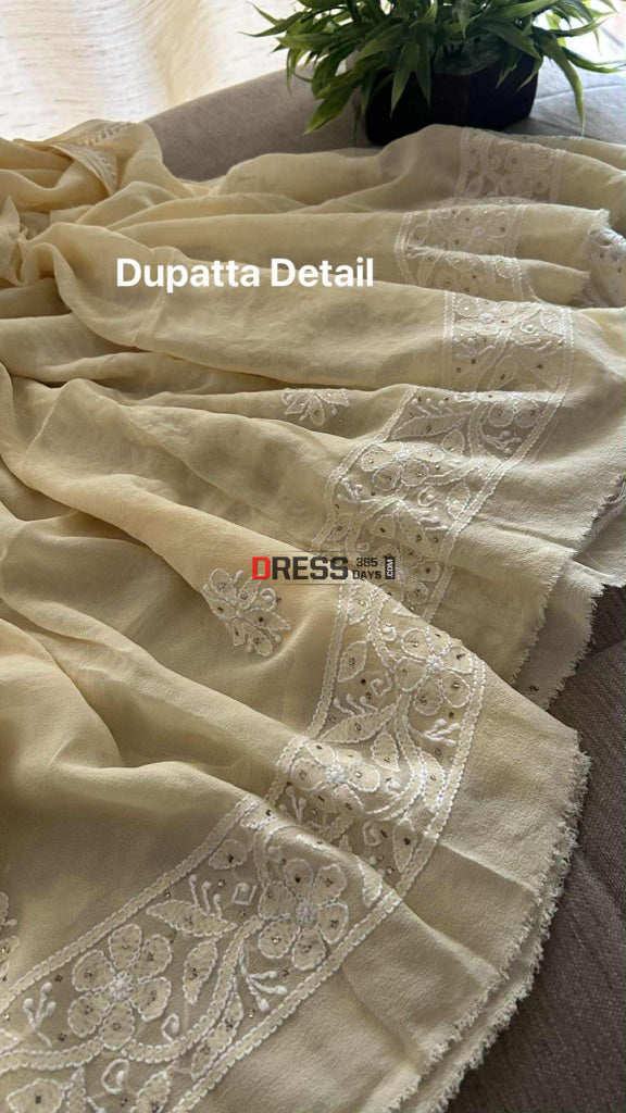 Light Beige Ring Mukaish Chikankari Suit Chikankari Suits