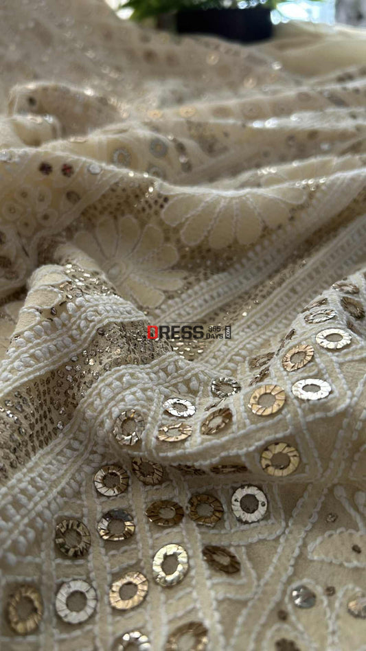 Light Beige Ring Mukaish Chikankari Suit Chikankari Suits