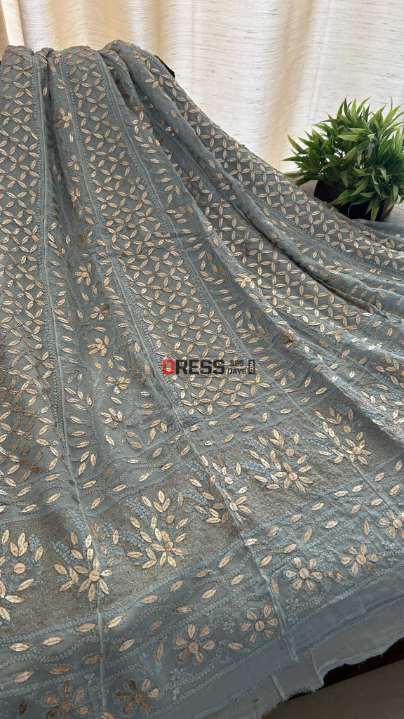 Light Grey Gota Patti Chikankari Anarkali Suit (Anarkali And Dupatta) Chikankari Anarkali