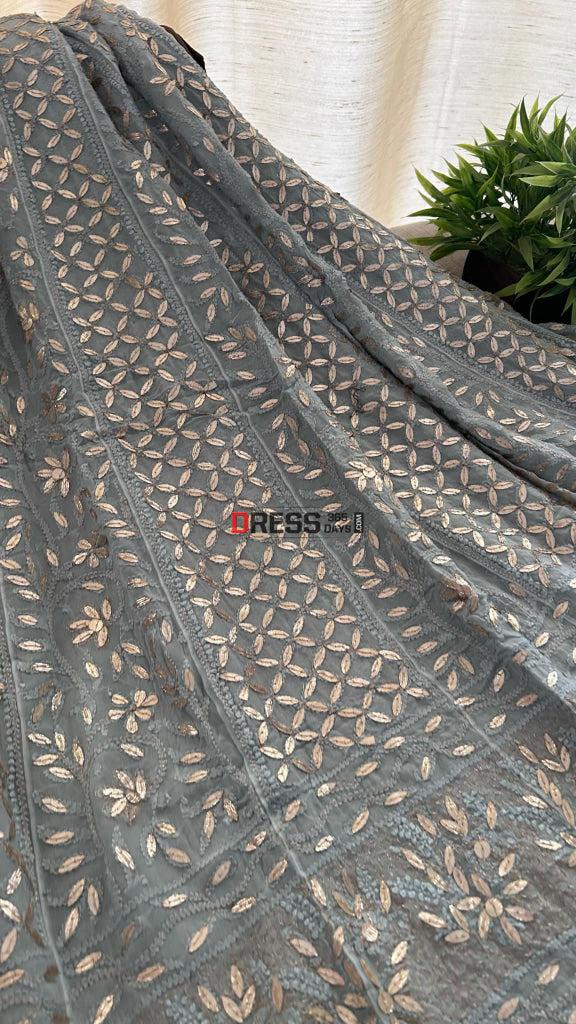 Light Grey Gota Patti Chikankari Anarkali Suit (Anarkali And Dupatta) Chikankari Anarkali