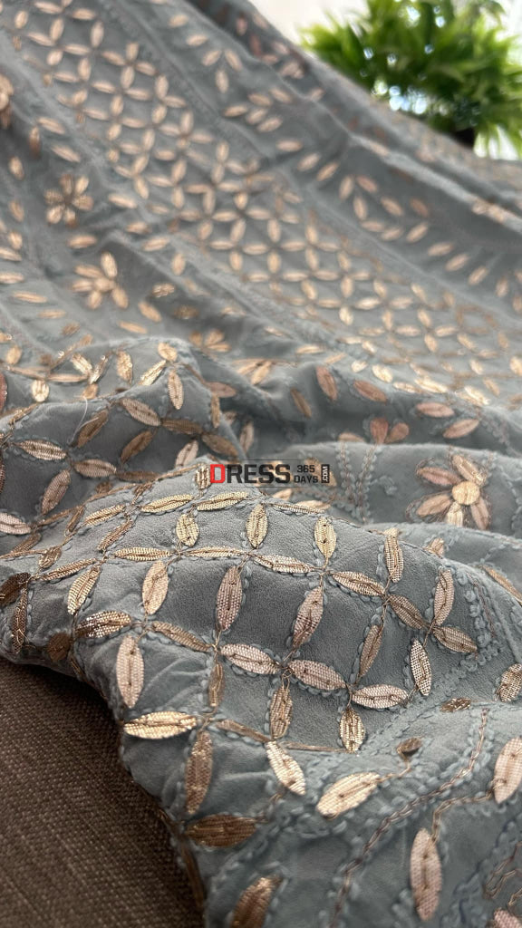 Light Grey Gota Patti Chikankari Anarkali Suit (Anarkali And Dupatta) Chikankari Anarkali