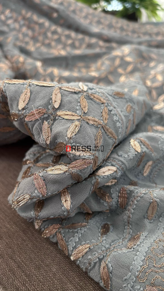 Light Grey Gota Patti Chikankari Anarkali Suit (Anarkali And Dupatta) Chikankari Anarkali