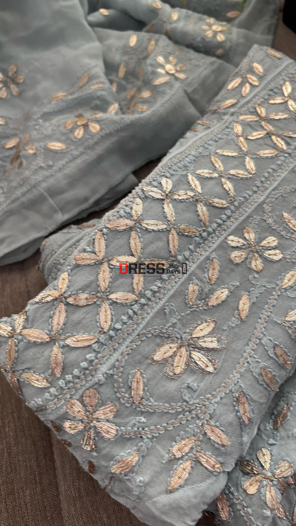 Light Grey Gota Patti Chikankari Anarkali Suit (Anarkali And Dupatta) Chikankari Anarkali