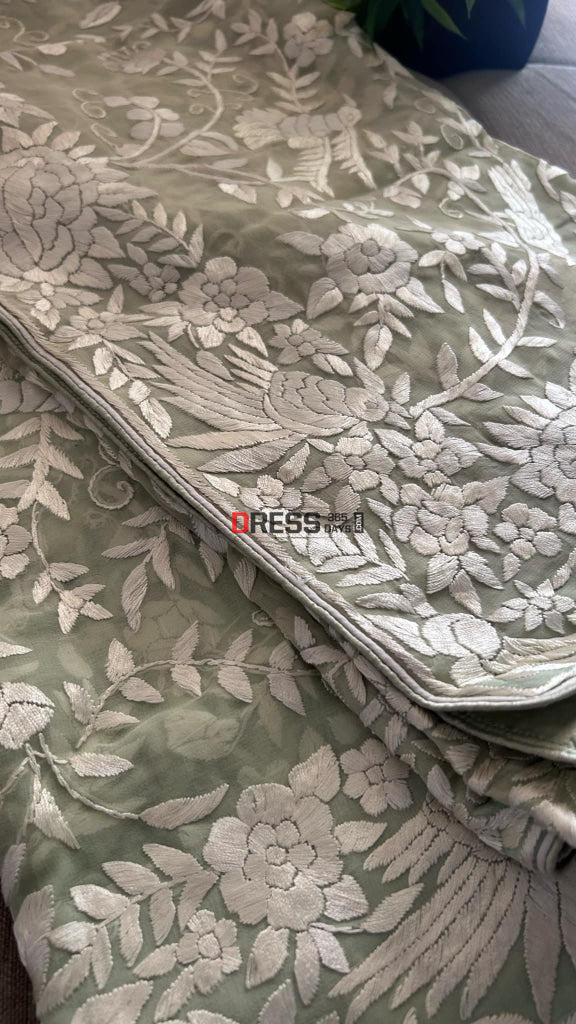 Light Mint Green Parsi Gara Dupatta Parsi Gara Dupatta