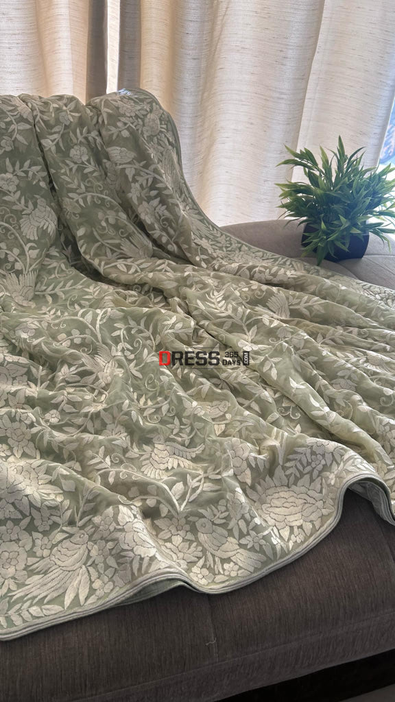 Light Mint Green Parsi Gara Dupatta