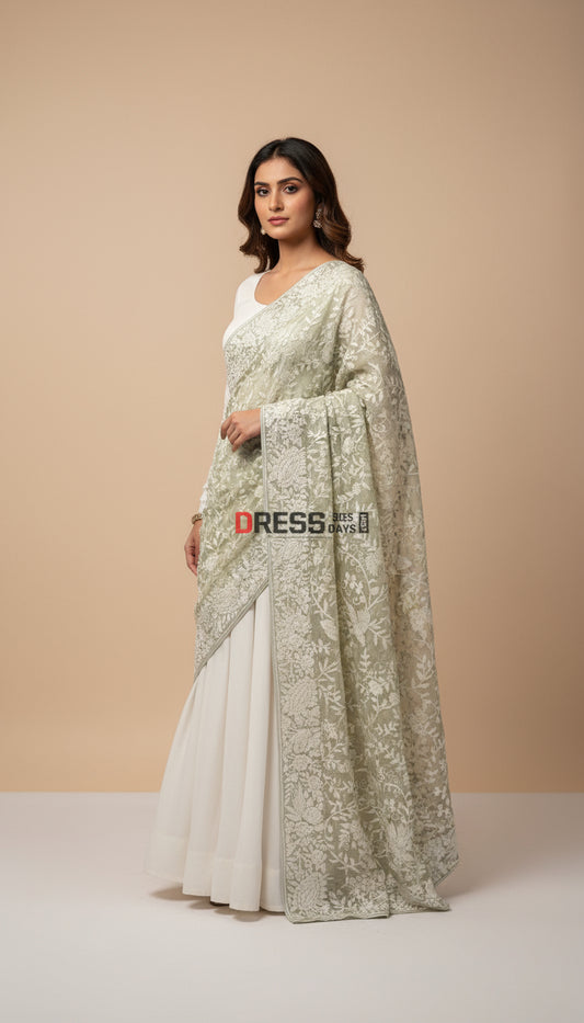 Light Mint Green Parsi Gara Dupatta Parsi Gara Dupatta