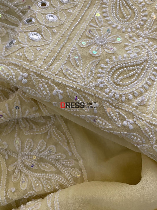 Light Yellow Pearl & Mirror Chikankari Suit Suits