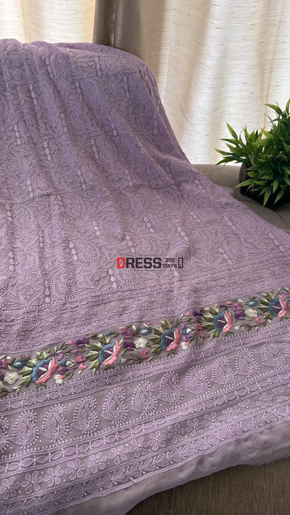 Lilac Chikankari Parsi Gara Daman Suit Suits