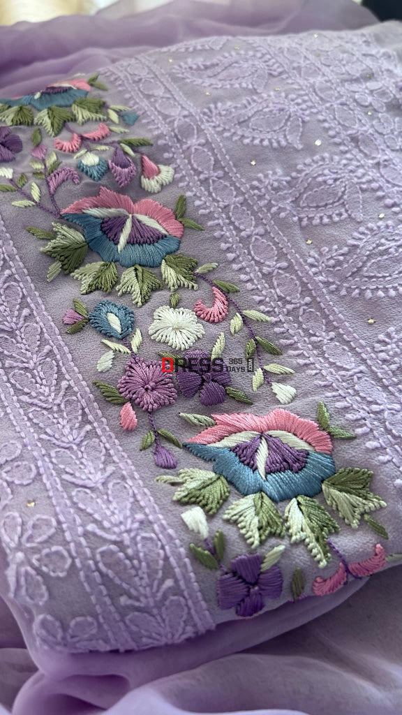 Lilac Chikankari Parsi Gara Daman Suit Suits