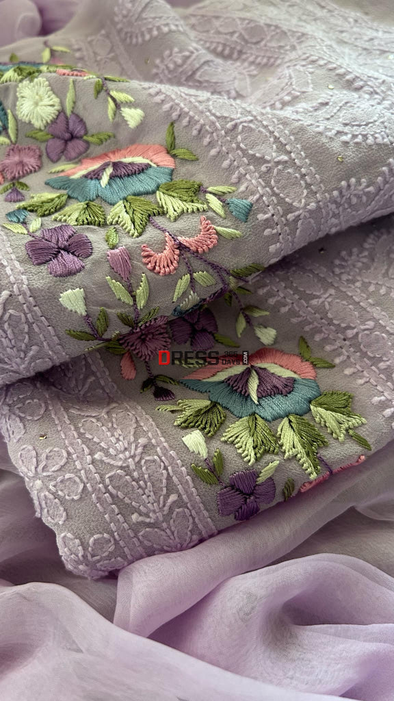 Lilac Chikankari Parsi Gara Daman Suit Suits