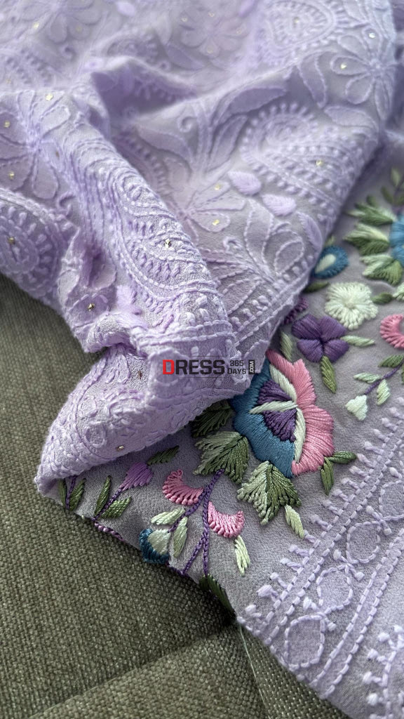 Lilac Chikankari Parsi Gara Daman Suit Suits