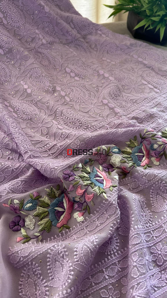 Lilac Chikankari Parsi Gara Daman Suit Suits