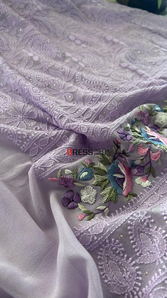 Lilac Chikankari Parsi Gara Daman Suit Suits