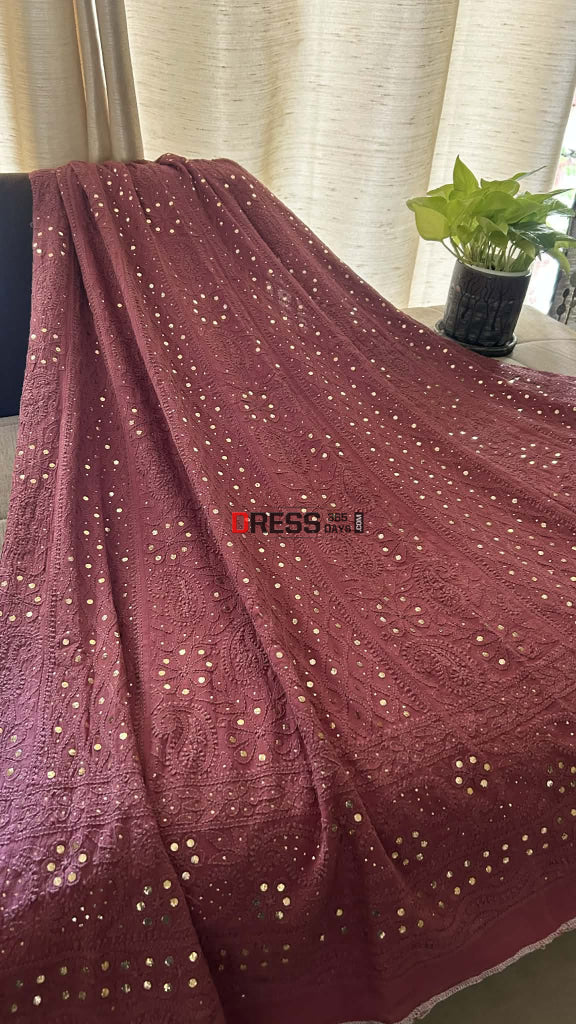 Lucknawi Chikankari Anarkali Suit With Golden Mukaish (Anarkali And Dupatta) Chikankari Anarkali