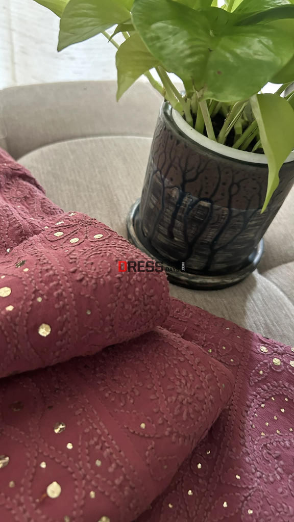 Lucknawi Chikankari Anarkali Suit With Golden Mukaish (Anarkali And Dupatta) Chikankari Anarkali