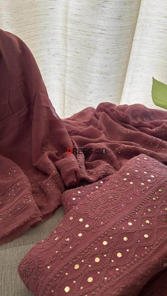 Lucknawi Chikankari Anarkali Suit With Golden Mukaish (Anarkali And Dupatta) Chikankari Anarkali