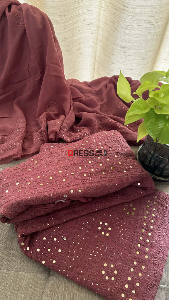 Lucknawi Chikankari Anarkali Suit With Golden Mukaish (Anarkali And Dupatta) Chikankari Anarkali