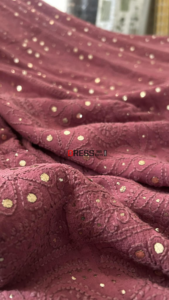 Lucknawi Chikankari Anarkali Suit With Golden Mukaish (Anarkali And Dupatta) Chikankari Anarkali