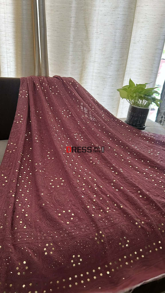 Lucknawi Chikankari Anarkali Suit With Golden Mukaish (Anarkali And Dupatta) Chikankari Anarkali