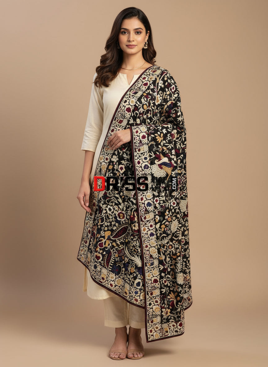 Masterpiece Black Parsi Gara Dupatta
