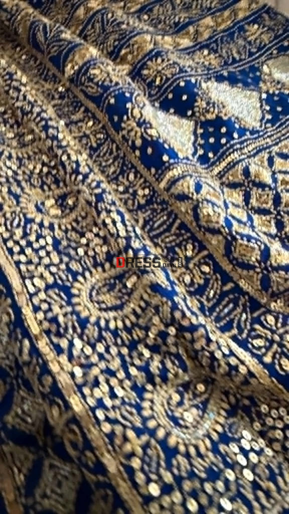 Masterpiece Blue Gold Cut Dana Sequin Chikankari Suit (Kurta & Dupatta) - Chikankari Suits