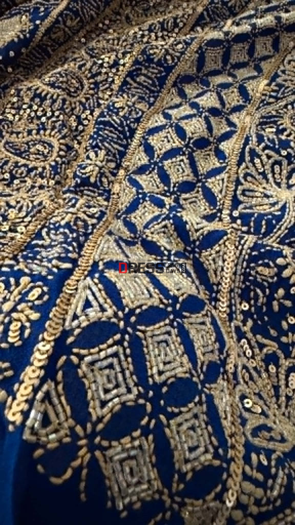 Masterpiece Blue Gold Cut Dana Sequin Chikankari Suit (Kurta & Dupatta) - Chikankari Suits