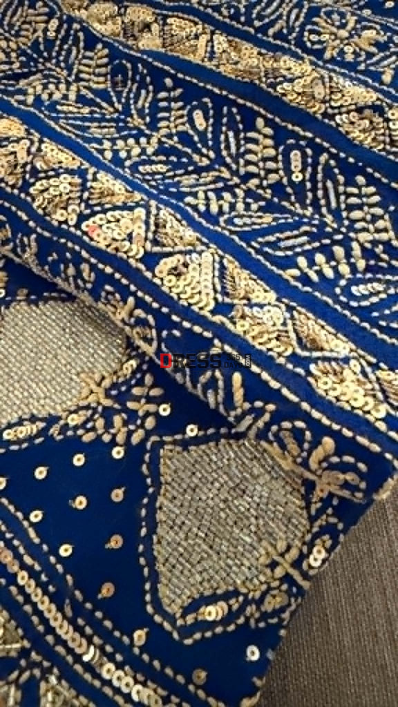 Masterpiece Blue Gold Cut Dana Sequin Chikankari Suit (Kurta & Dupatta) - Chikankari Suits