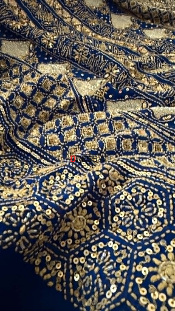 Masterpiece Blue Gold Cut Dana Sequin Chikankari Suit (Kurta & Dupatta) - Chikankari Suits