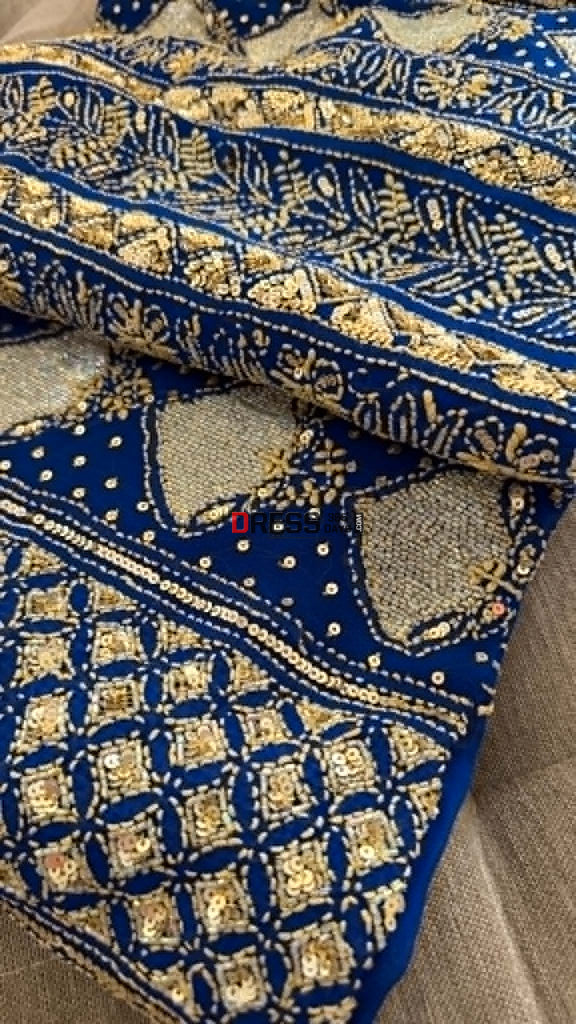 Masterpiece Blue Gold Cut Dana Sequin Chikankari Suit (Kurta & Dupatta) - Chikankari Suits