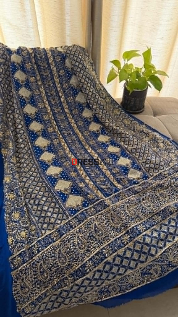 Masterpiece Blue Gold Cut Dana Sequin Chikankari Suit (Kurta & Dupatta) - Chikankari Suits
