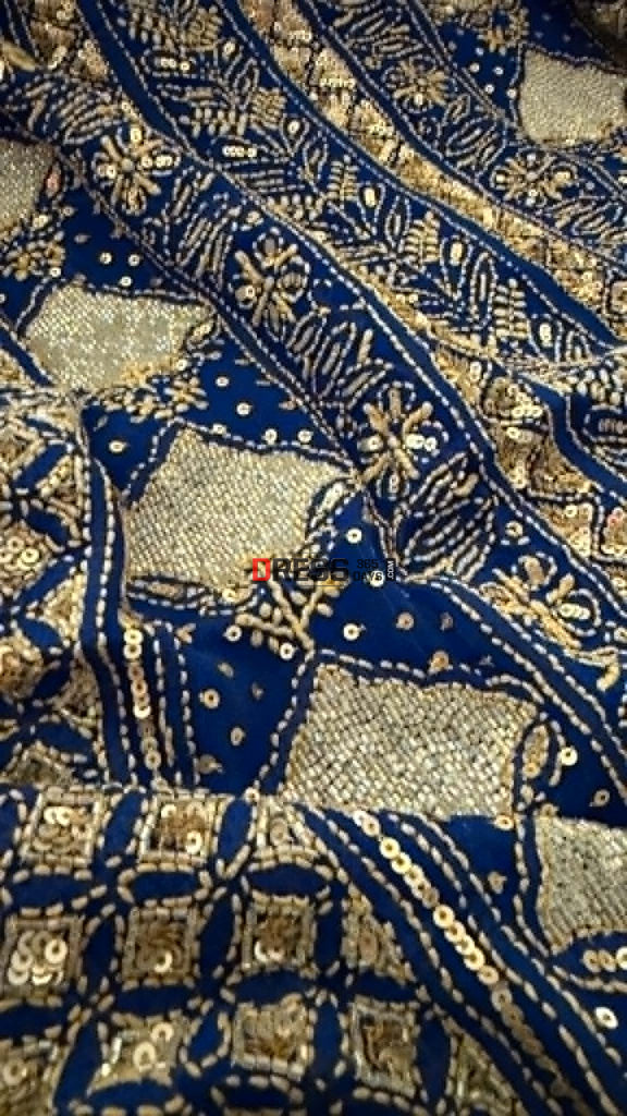 Masterpiece Blue Gold Cut Dana Sequin Chikankari Suit (Kurta & Dupatta) - Chikankari Suits