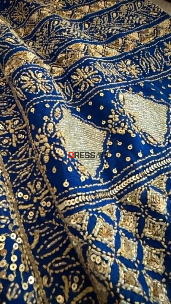 Masterpiece Blue Gold Cut Dana Sequin Chikankari Suit (Kurta & Dupatta) - Chikankari Suits