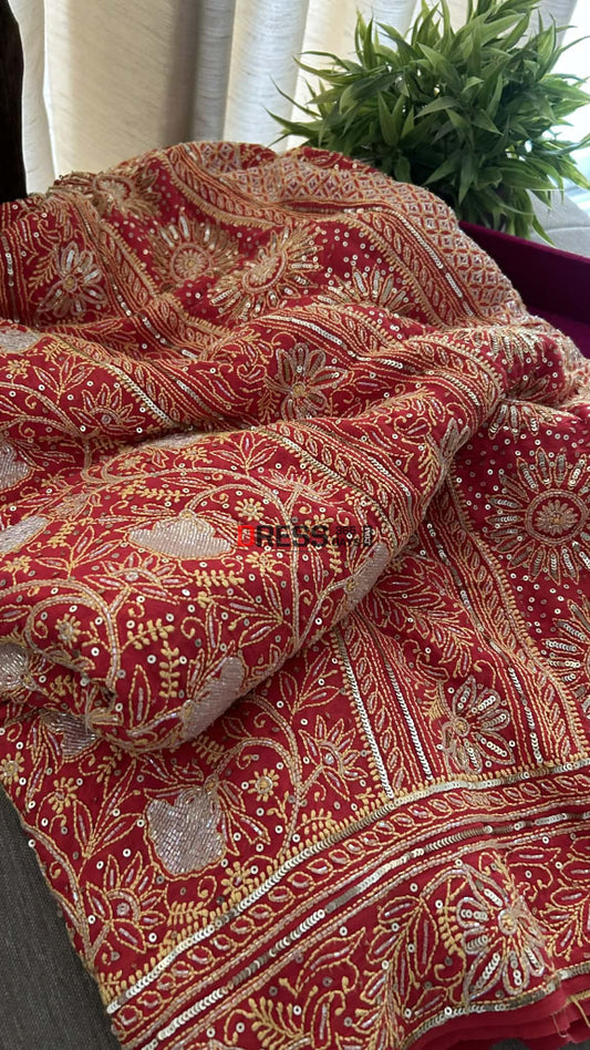 Masterpiece Chikankari Cut Dana Sequin Saree Chikankari Saree