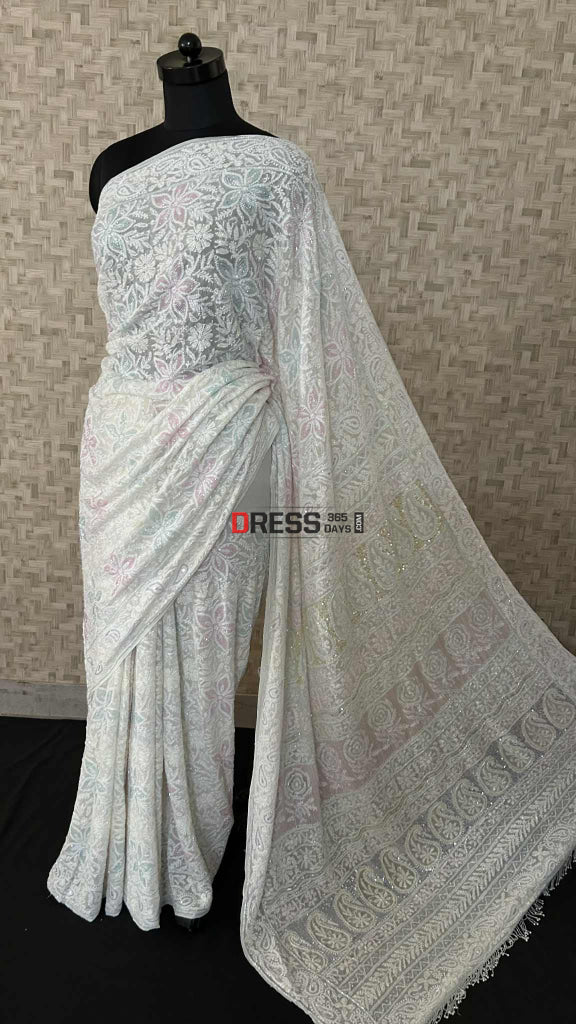 Masterpiece Chikankari Cut Dana Work Saree Chikankari Saree