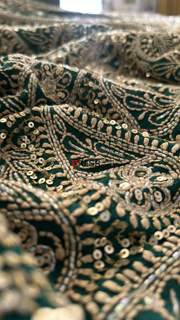 Masterpiece Emerald Green Cut Dana & Sequins Work Chikankari Anarkali Suit Chikankari Anarkali