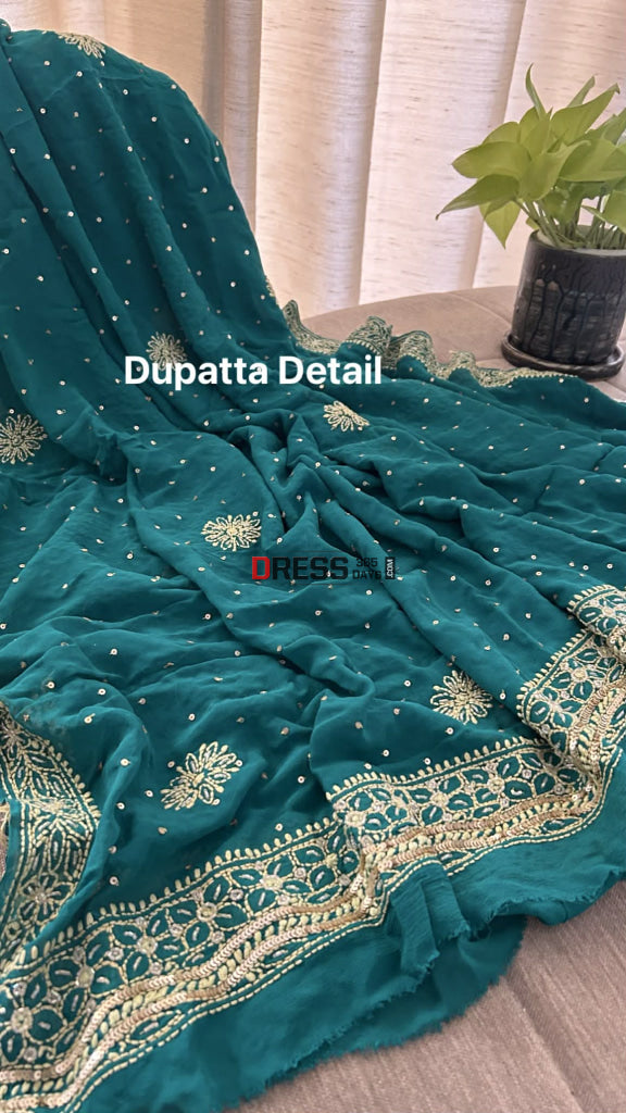 Masterpiece Emerald Green Cut Dana & Sequins Work Chikankari Anarkali Suit Chikankari Anarkali