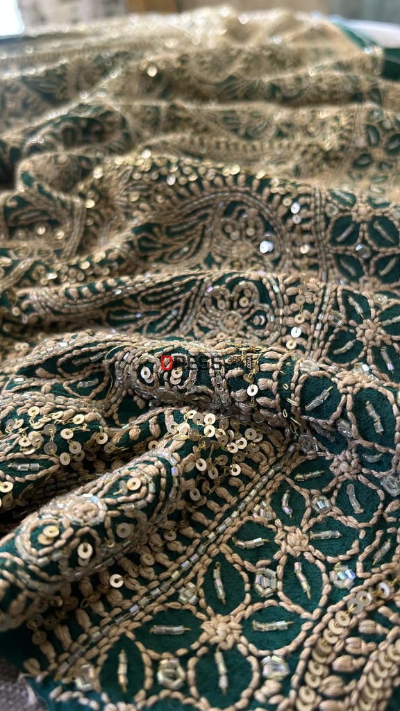 Masterpiece Emerald Green Cut Dana & Sequins Work Chikankari Anarkali Suit Chikankari Anarkali