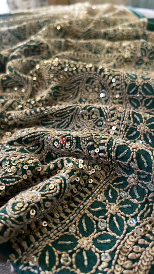 Masterpiece Emerald Green Cut Dana & Sequins Work Chikankari Anarkali Suit Chikankari Anarkali