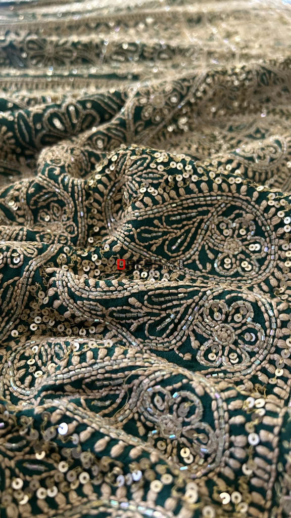 Masterpiece Emerald Green Cut Dana & Sequins Work Chikankari Anarkali Suit Chikankari Anarkali