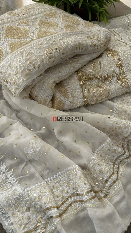 Masterpiece Ivory & Golden Cut Dana Chikankari Anarkali Suit Chikankari Anarkali