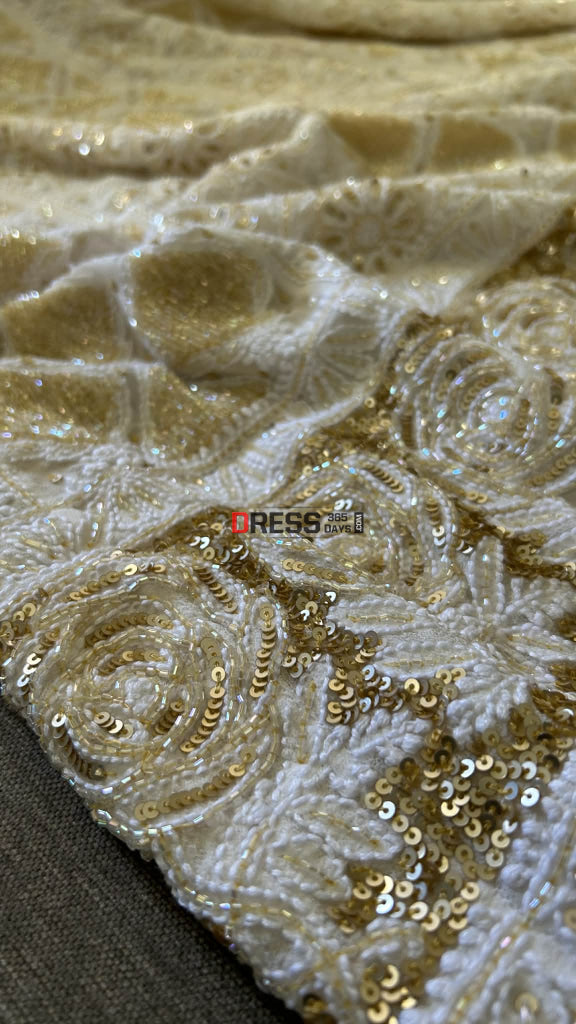 Masterpiece Ivory & Golden Cut Dana Chikankari Anarkali Suit Chikankari Anarkali