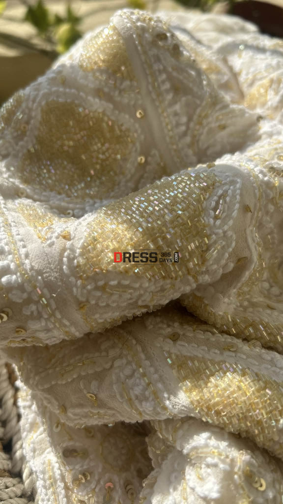 Masterpiece Ivory & Golden Cut Dana Chikankari Anarkali Suit Chikankari Anarkali
