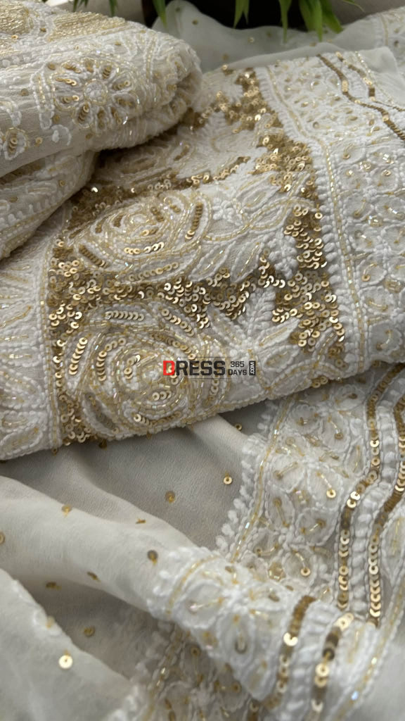Masterpiece Ivory & Golden Cut Dana Chikankari Anarkali Suit Chikankari Anarkali