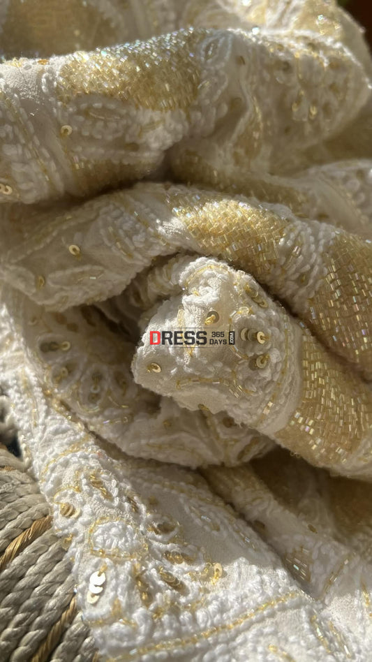 Masterpiece Ivory & Golden Cut Dana Chikankari Anarkali Suit Chikankari Anarkali