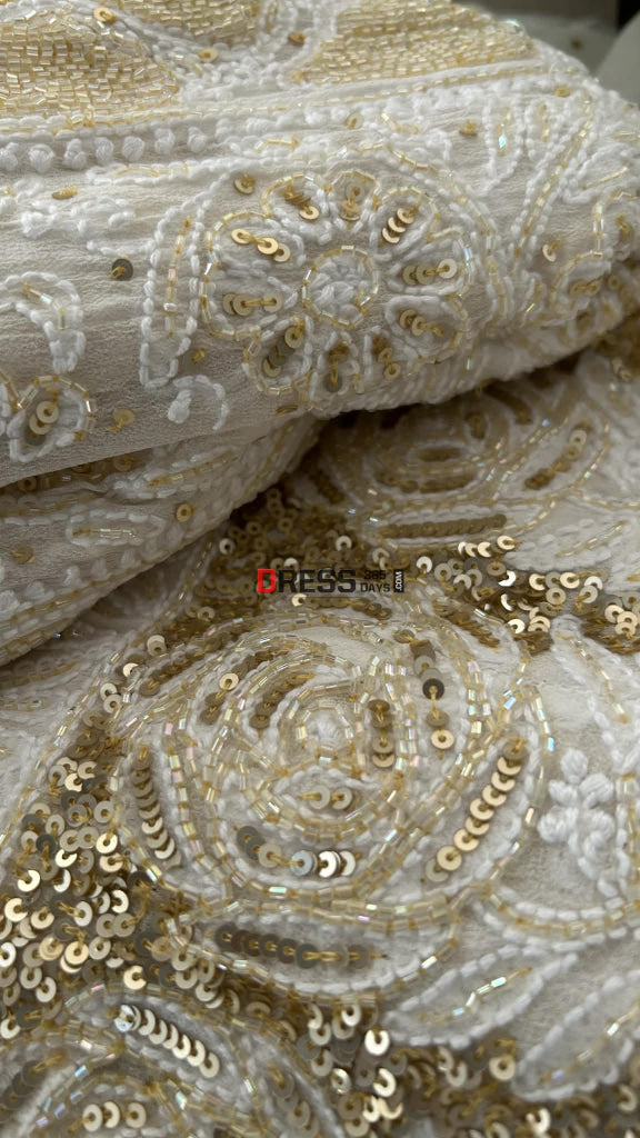 Masterpiece Ivory & Golden Cut Dana Chikankari Anarkali Suit Chikankari Anarkali