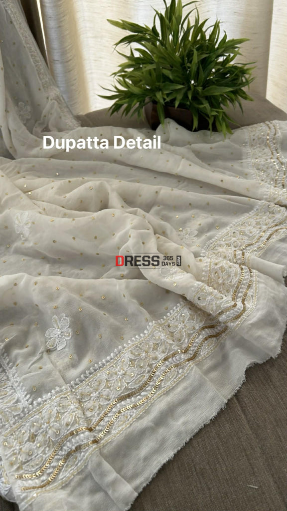 Masterpiece Ivory & Golden Cut Dana Chikankari Anarkali Suit Chikankari Anarkali