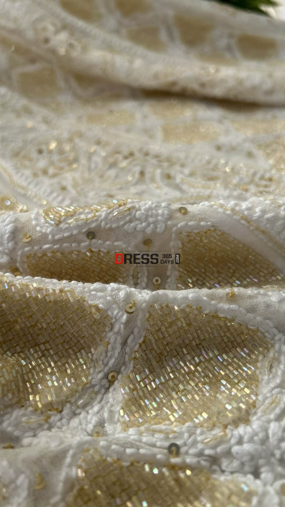 Masterpiece Ivory & Golden Cut Dana Chikankari Anarkali Suit Chikankari Anarkali