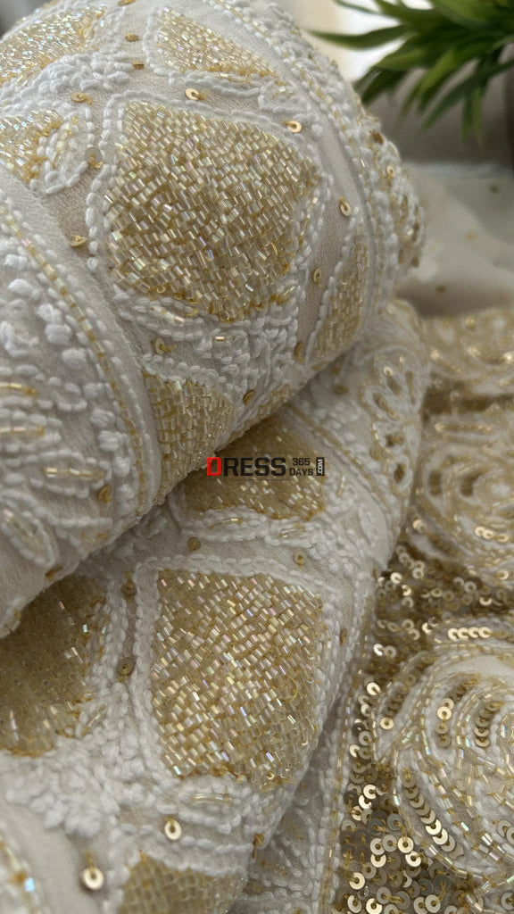 Masterpiece Ivory & Golden Cut Dana Chikankari Anarkali Suit Chikankari Anarkali
