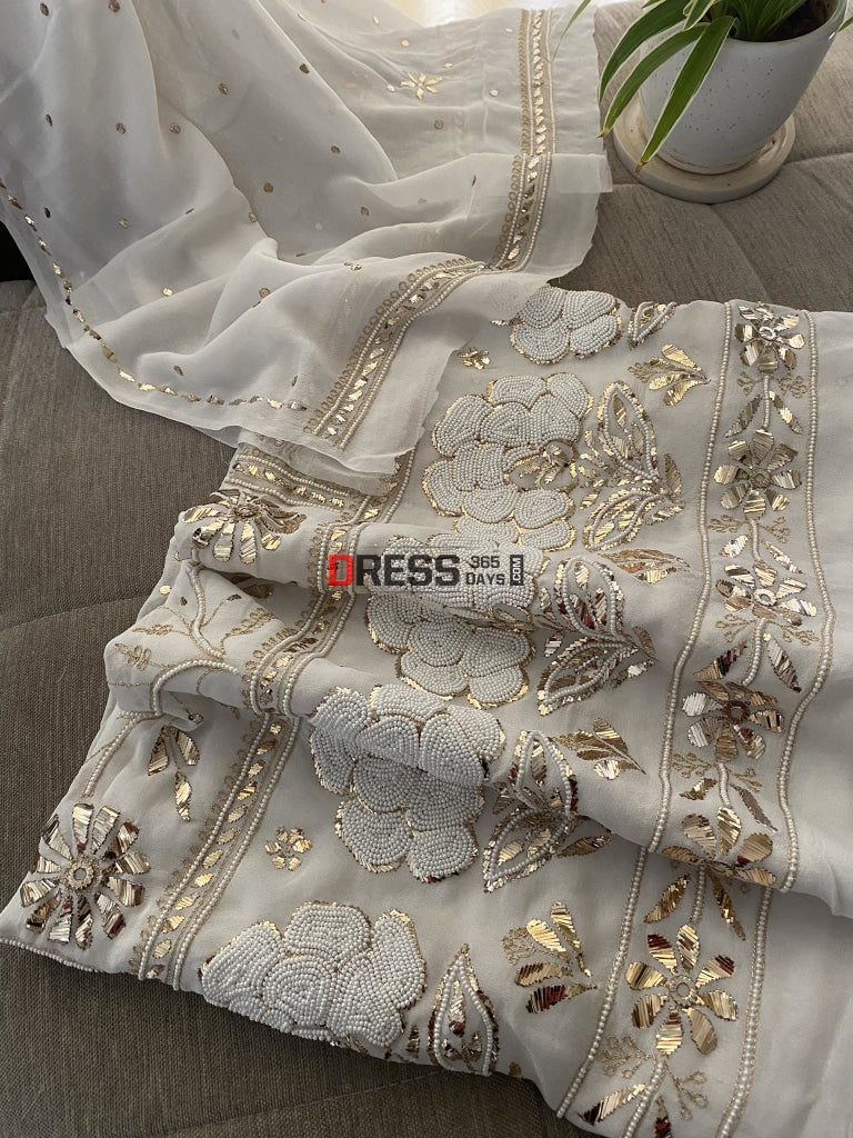 Masterpiece Kamdani & Pearl Pure Georgette Suit Chikankari Suits